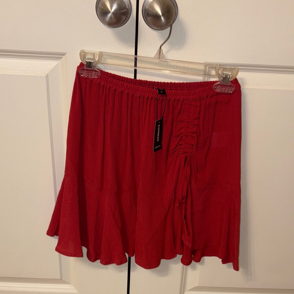 Express Red Ruched Skirt - Picture 2 of 6